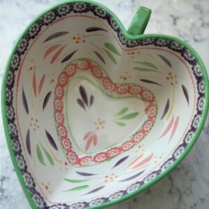 Vintage Heart-Shaped Ceramic Bowl with Floral Design
